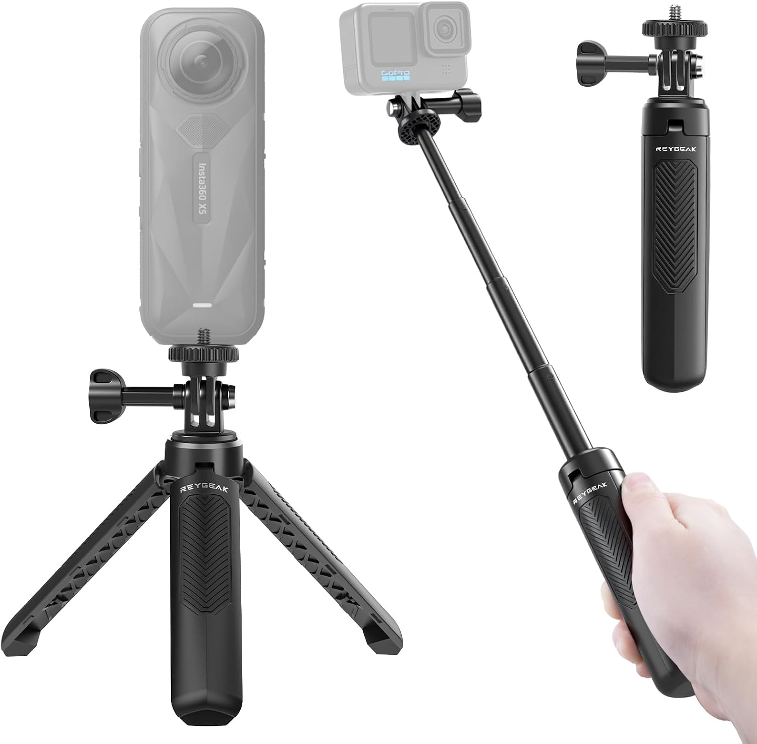 REYGEAK 40cm Selfie Stick Stativ für GoPro 2-in-1 Mini Stativ Halterung für DJI Osmo Pocket 3 GoPro Hero 13/12/11/10/9/Max Osmo Action 5 Pro/4 Insta-360 X5/X4