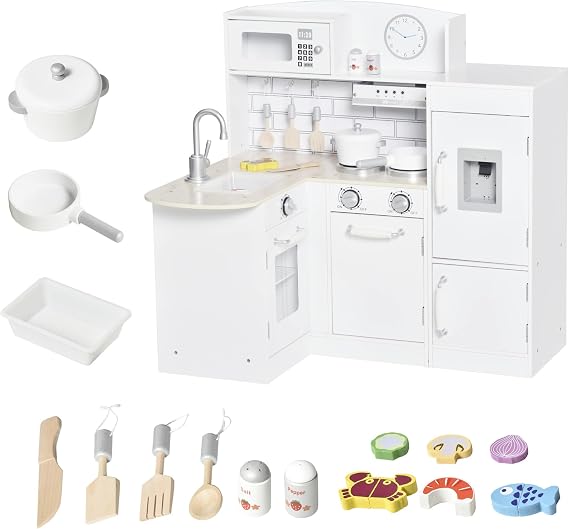 Homcom Children's Kitchen with Electronic Water Dispenser Microwave White