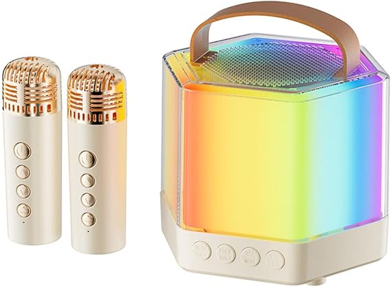 Portable Karaoke Machine LED Lights 2 Wireless Microphones RGB Lighting | RGB Color Light Wireless Karaoke Speaker Portable for Birthday Family Party Camping Picnic Home Use Wedding