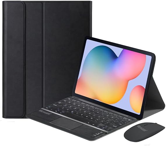 Microcase Samsung Galaxy Tab S10 Lite Uyumlu Bluetooth Touchpad Klavye+Bluetooth Mouse+Standlı Kılıf- Siyah BKK7