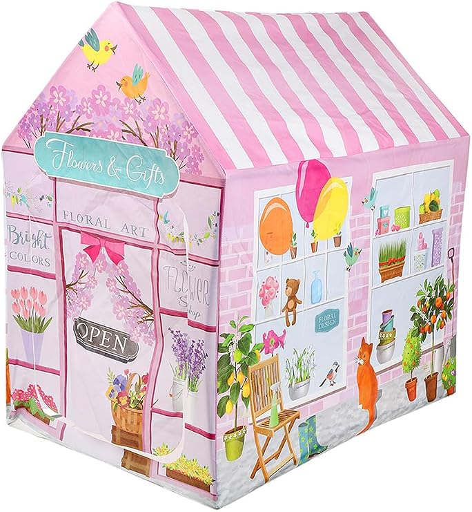 Pembe Çiçekli Kız Çocuk Oyun Evi Katlanabilir ve Eğlenceli Oyun Çadırı