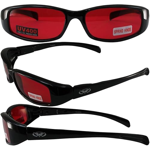 Global Vision NEW ATTITUDES - Stylish Sunglasses - RED Lenses, GLOSS Black Frame