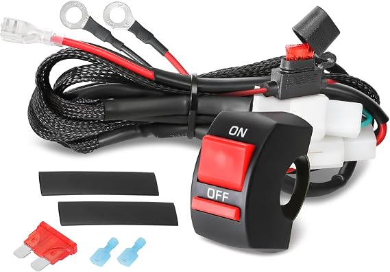 1 Lead Motorcycle Wiring Harness Kit w/Handlebar Switch 10A Blade Fuse 12V LED Light Bar Heavy Duty Nylon Wire for ATV Motorcycle Dirt Bike Motorized Bicycle - Fits 7/8" Handlebars (22mm)