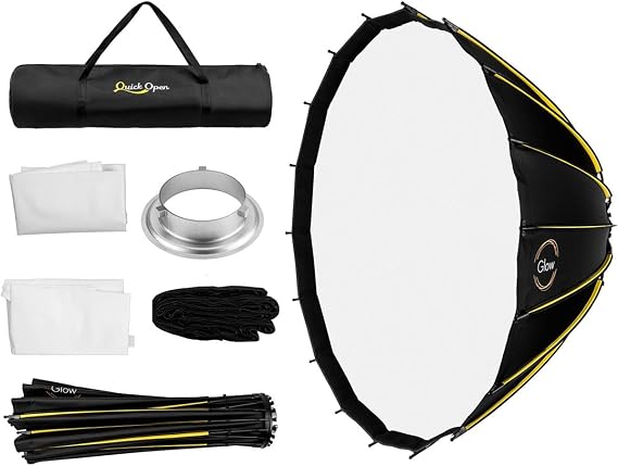 Glow Profond Quick-Open 47.2" Deep Parabolic Softbox (120cm), Octadecagon Fiberglass Rod Round Soft Box with Interchangeable Bowens Mount is Suitable for Outdoor and Indoor Shooting