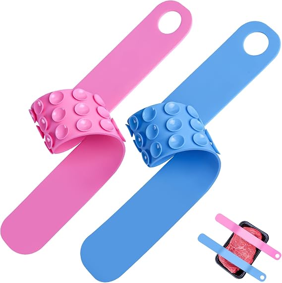 Meat Thawing Belt, 2 Pcs Silicone Sink Thaw Belt, Longer Faster & Safer Defrosting Belt for Frozen Meat and Vegetable, Super Suction Meat Defroster (Pink+Blue)