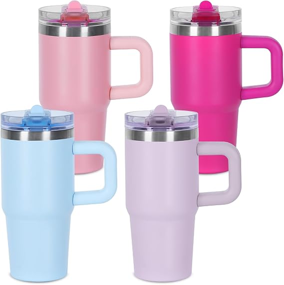 14 oz Tumbler for kids with Detachable Flip Straw Lid & handle, 100% Leak Proof 14 oz mini cup, Stainless Steel Vacuum Insulated Tumbler, Keep Cold or Hot (Pink, Hot Pink, Sky Blue, Lavender Purple)