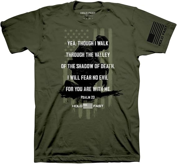 Hold Fast Men's Crewneck Short Sleeve Christian T-Shirt Cotton Fear No Evil Psalm 23
