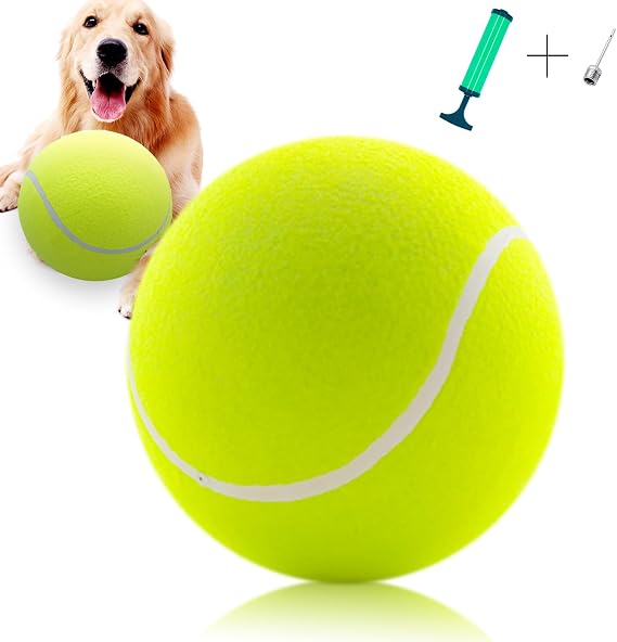 Banfeng Large Dog Tennis Ball - Giant 9.5" Interactive Puzzle Toy With Pump and Needle for Small, Medium, Large Dogs (Yellow)