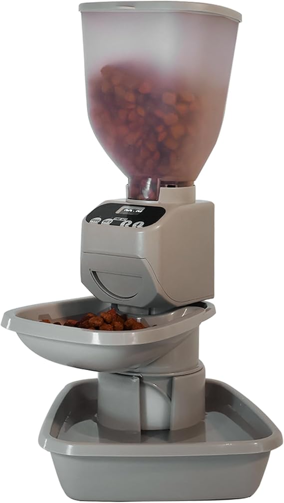 Feeding Friend Automatic Dog & Cat Food Feeder with Water Dispenser Smart Pet Feeder with Portion Control, OLED Display, Anti Jam Design, Battery Operated Dispenser for Small - (XS) Pets 4-15 Taupe
