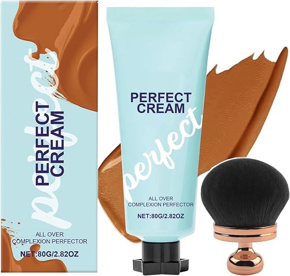 All over Complexion Perfector with Extra Large Body Makeup Brush, Body Full Coverage Perfector, Tattoo Cover up Cream, No Transfer, Long-Lasting Sweat-Proof Waterproof Concealer for Women (Dark)