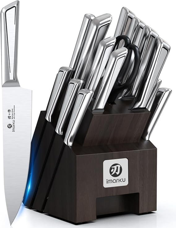 imarku Knife Set, 16 PCS Kitchen Knife Set with Block High Carbon Steel, Ultra Sharp Japanese Knives Set for Kitchen, Ergonomic Handle, Dishwaher Safe, Home Kitchen Essentials, Gifts for Men Women