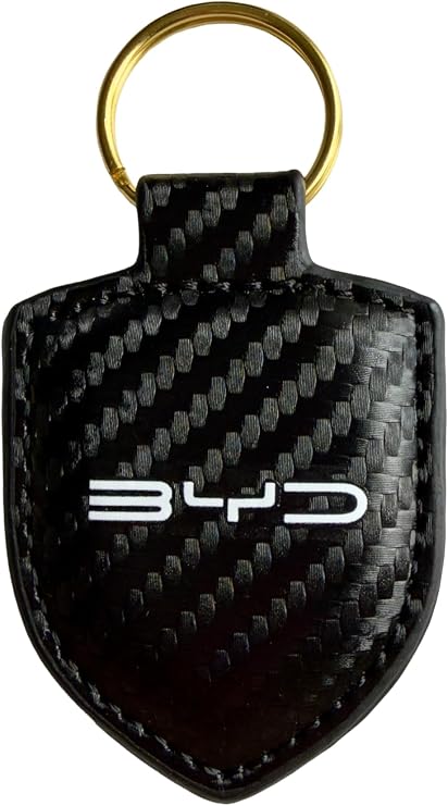 PSL Carbon Effect Fiber Keychain for BYD cars – Premium Leather Keyring with Gold Ring, Durable Luxury Car Key Holder