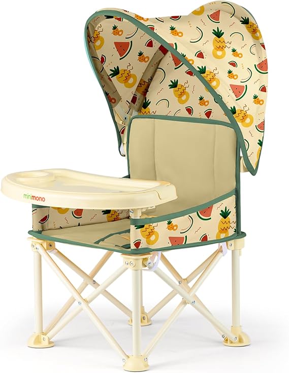 Minimono Plus Taşınabilir ve Katlanabilir Mama Sandalyesi – Bebek ve Küçük Çocuklar için Tepsili Yükseltici Sandalye, Güvenlik Kemeri, Kolay ve Kompakt Katlama – Taşıma Çantalı (Karpuz & Ananas)