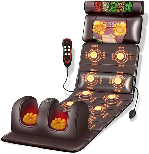 Massage Mat with Heat and 10 Vibrating Nodes - Full Body Massage Mat with Adjustable Pillows and Heating Pads for Neck and Back Muscle Relaxation