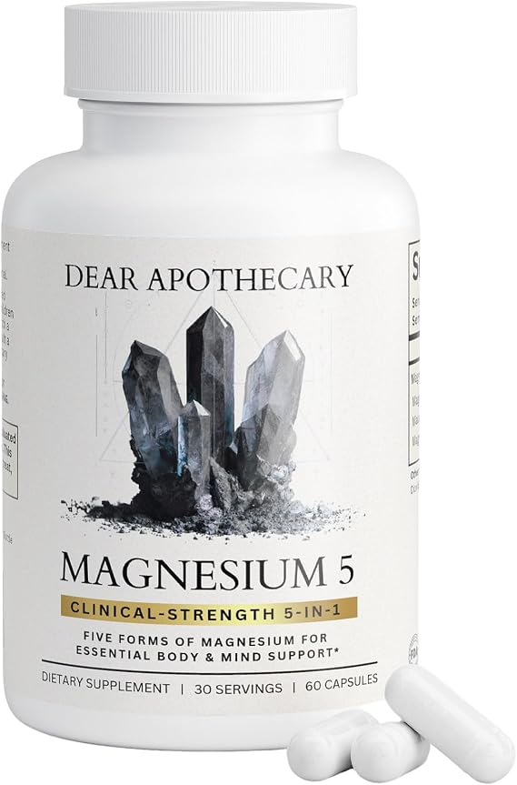 Magnesium Complex 500mg, 5 Forms Glycinate Malate Citrate Oxide Aquamin, Muscle Nerve Relaxation & Sleep Support Supplement, 60 Veggie Capsules