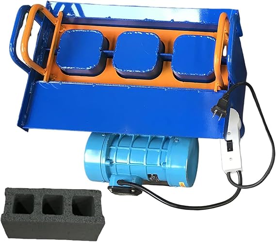 Concrete Block Making Machine Hand Mini Size Electrical Vibration Motor Driven Block Pressing Machine Manual Brick Making Machine,45s Fast Forming (Threeholes)