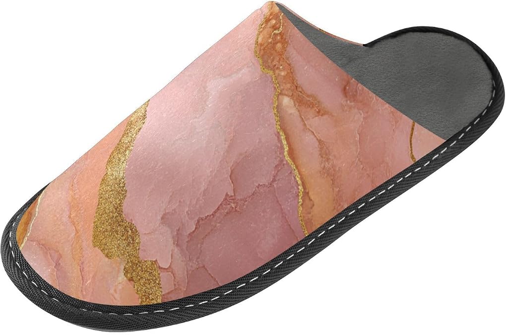 Memory Foam Fuzzy Slippers Slippers For House Marble Terracotta Blush