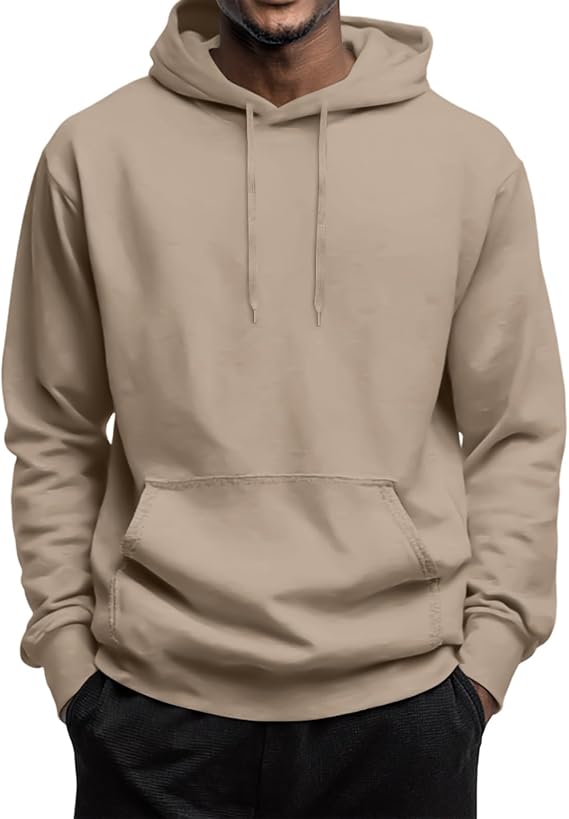 Men's Hoodies Pullover Fleece Long Sleeve Basic Sweatshirt Loose Fit Gym Hooded Sweater with Pocket