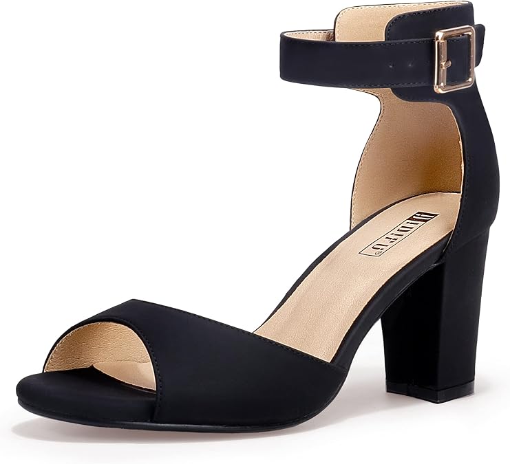 IDIFU Women's Candie-MI Peep Toe Low Block Heels Sandals Ankle Strap Comfy Chunky Wedding Dress Shoes