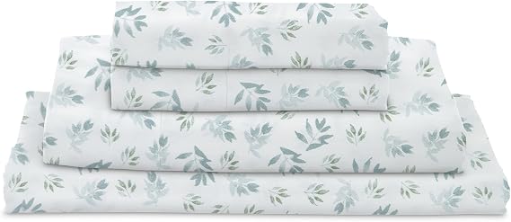 MyPillow Giza Dreams Bed Sheets, 100% Certified Giza Egyptian Cotton, Deep Pocket, Sateen Weave [Twin, Blue Green Floral]