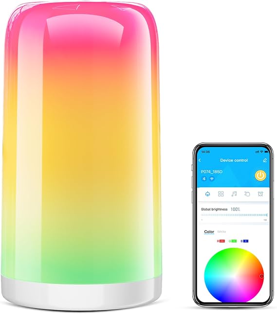 VOLIVO Smart Table Lamp, RGBCWIC, Dimmable Night Light, Alexa Control | Touch control with 10 presets. 16M colors + warm/cool white. Music sync. Plug-in. For bedside, nursery & living room.
