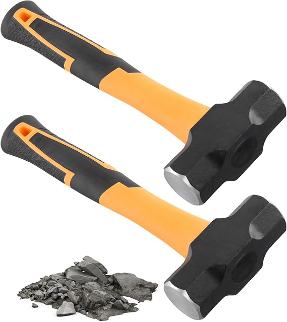 SOUJAP 2 PCS 2lb Sledge Hammer, Small Lump Club Hammer with Fibreglass Handle for Gardening, Rock, 28 x 10 x 3.8cm