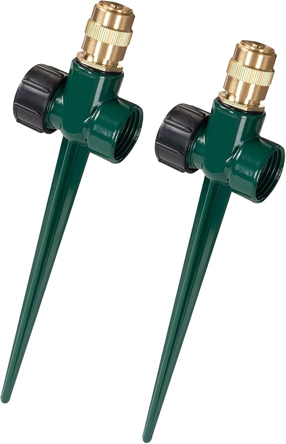 Metal Lawn Sprinkler for Yard 2 Pack, Adjustable Brass Garden Water Sprinklers with Spike Base, 360 Degree Large Area Coverage Brass Nozzle for Lawn Grass Patio Garden Irrigation