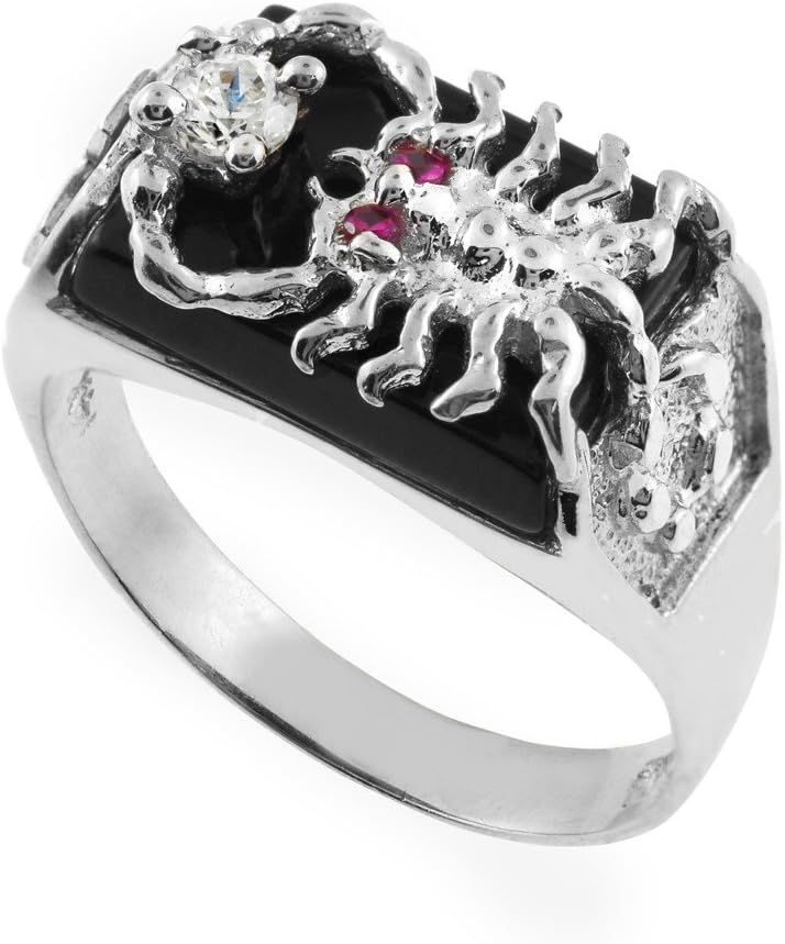 Claddagh Gold 925 Sterling Silver Black Onyx Mens Scorpion Ring