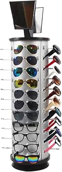 Retail Sunglasses Display Stand, 360Rotating Eyeglasses Holder Rack with Mirror Commercial Rotating Spinning Display Stand Sunglasses Show Display OrganizerUS Stock 44 Pairs Round
