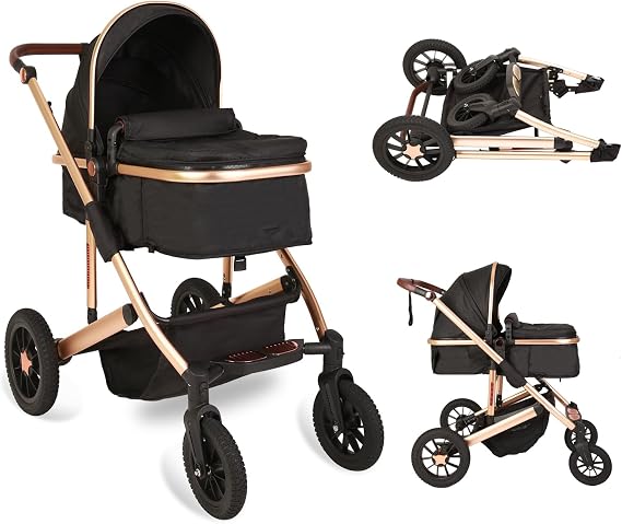 Reversible Infant Pushchair, Compact Fold Baby Stroller, Two-Way with Reversible Seat Design, with Aluminum Frame, Large Seat Area, Multi-Position Recline, Extra Large Storage Basket(Color:Black)