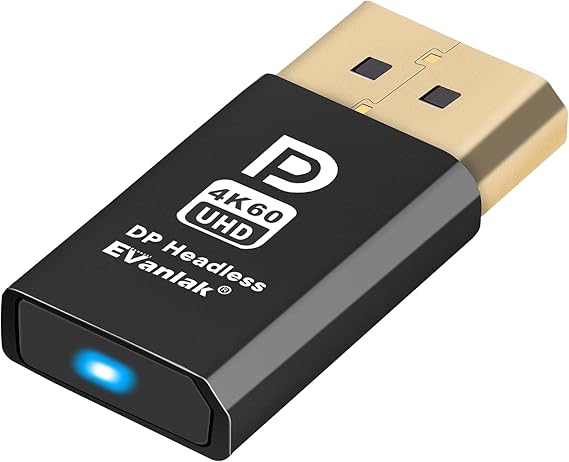 EVanlak 4K60HZ DisplayPort Headless Ghost Display Emulator for PC DP Dummy Plug -fit Headless 1080@120Hz-4096x2160@60hz FHD-1Pack