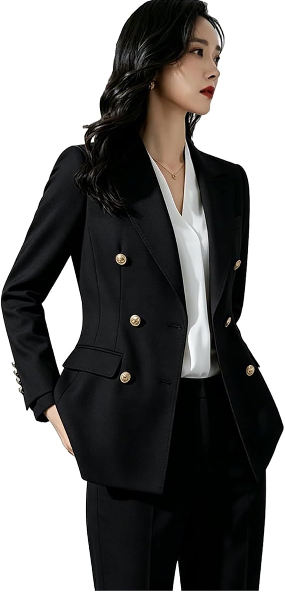 Women' Suit 2 Piece Double Breasted Blazer Pants Suit Set for Wedding Business Pantsuit for Work