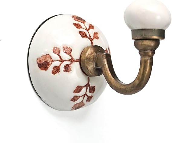 Hand Painted Ceramic Coat and Wall Hook Unique Ceramic Towel Hanger Robe Hook for Entryway Bedroom Kitchen Home - 1pc (White Floral)