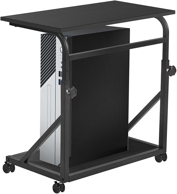 Computer Tower Stand, 2-Tier CPU Stand with Lockable Wheels, Adjustable Height PC Stand for Floor, Mobile PC Laptop Standing Table for Home Office (Black)