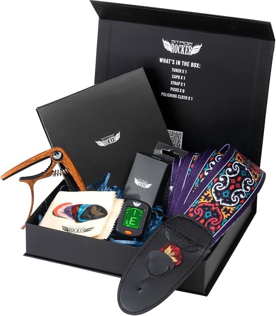Stage Rocker Guitar Accessories Gift Box for Acoustic and Electric Guitars, 5-in-1 Essential Gift