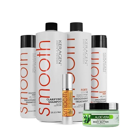 KERAGEN Keratin Hair Treatment Kit + ORIGEM Body Butter Brazilian Blowout Straightening System for Dry, Damaged Hair + Ultra-Hydrating Argan & Shea Moisturizer for Soft, Smooth Skin Bundle