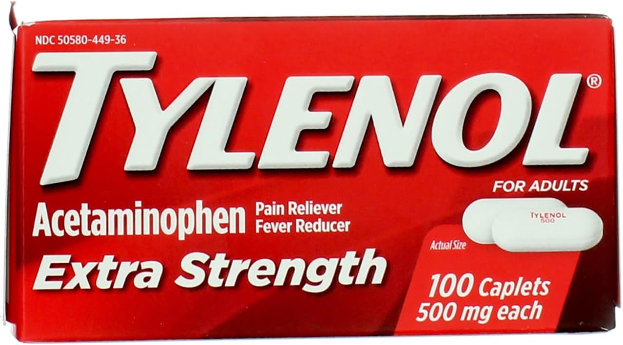 Tylenol Extra Strength Caplets with 500 mg Acetaminophen, Pain Reliever & Fever Reducer, 100 ct