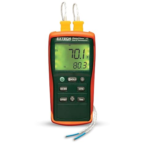 Extech EA10 EasyView -200 Degrees to 1999 Degrees Farenheit and -200 Degree to 1360 Degree Celsius Dual Input Thermometer with 2 Type K Probes