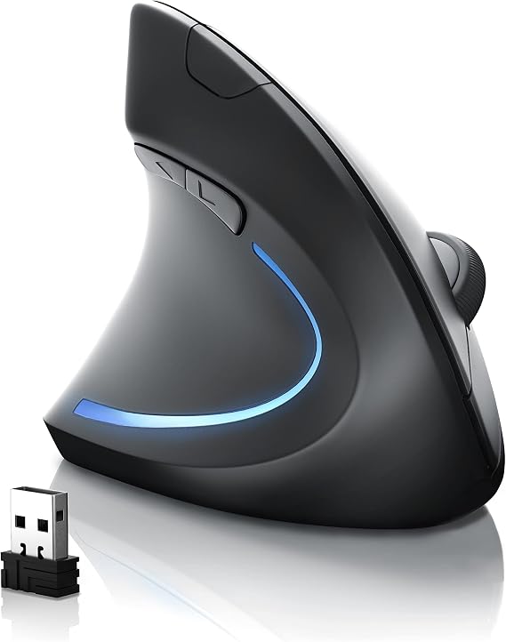 CSL - Wireless Vertical Ergonomic USB Mouse for left handed users Bluetooth + 2,4 Ghz Wireless Optical Mouse without cable 5 Buttons 2400 dpi Prevention against mouse arm tennis elbow PC Laptop Mac