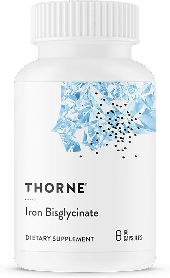 THORNE Iron Bisglycinate, 25 mg Iron Supplement, 60 Capsules | Enhanced Absorption Without Gastrointestinal Side Effects*, Chelated Iron Capsules, Gluten-Free, NSF Certified for Sport