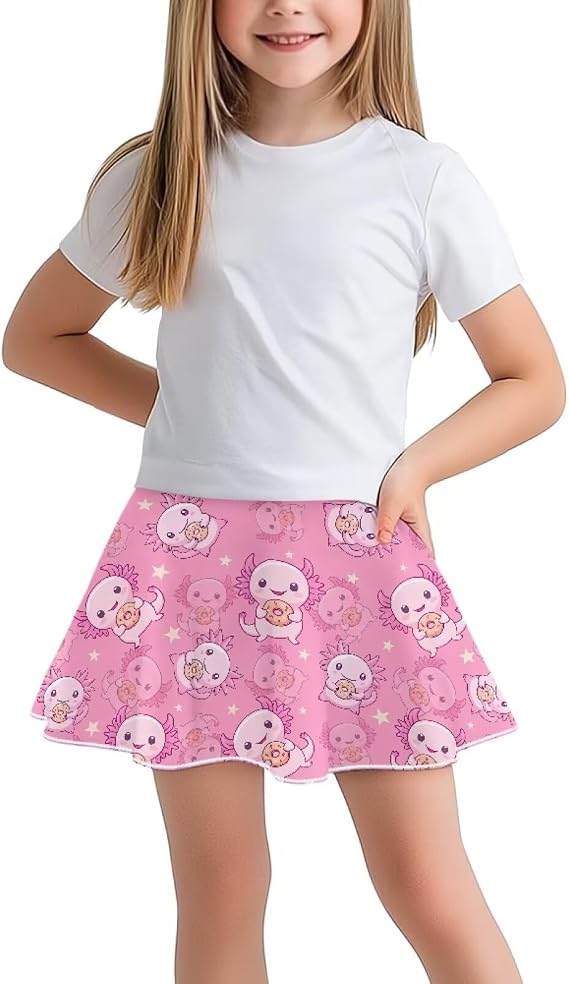 Tennis Skirts for Girls Cute Axolotl Print High Waist Tennis Golf Skorts with Built in Shorts Casual Flowy Skater Skirts Running Athletic Active Skirts