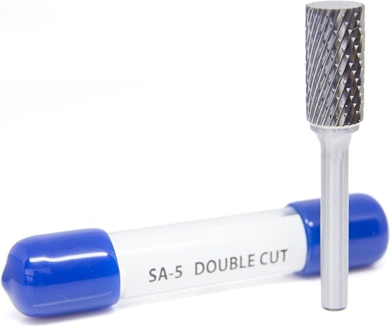 Benchmark Abrasives Cylindrical Shape Premium Double Cut Tungsten Carbide Burr for Metal Wood Welding High-Speed Die Grinders enclosed in Plastic Capsule 1/4" Shank (SA-5)