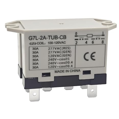 G7L-2A-TUB-CB 100-120VAC Power Relay - 30A 277VAC 6 Pins, DPST Normally Open Contacts, Class B Insulation, QuickConnect Terminal, Upper Bracket Mounting