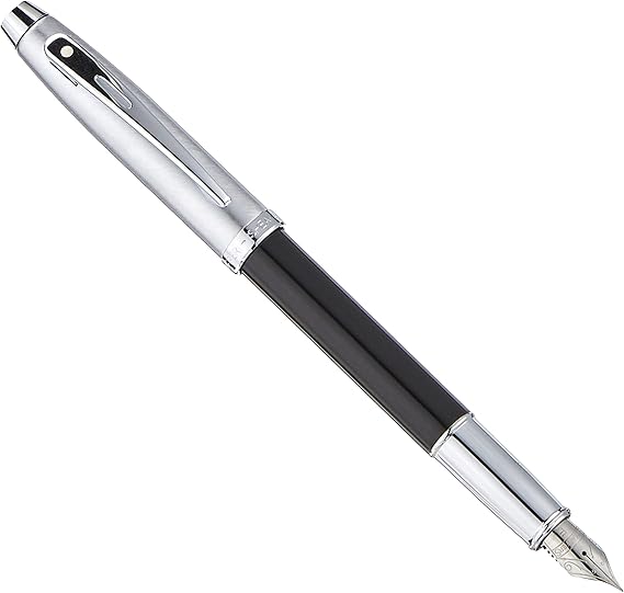 Sheaffer 100 Black Lacquer Fountain Pen with Chrome Trim and Fine Nib