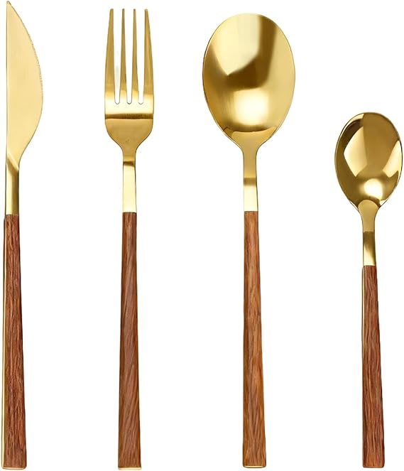 24 Piece Golden Silverware Set, Flatware Cutlery Set for 6 | 18/10 Stainless Steel, Gold Cutlery Set, Includes Forks Knives Spoons