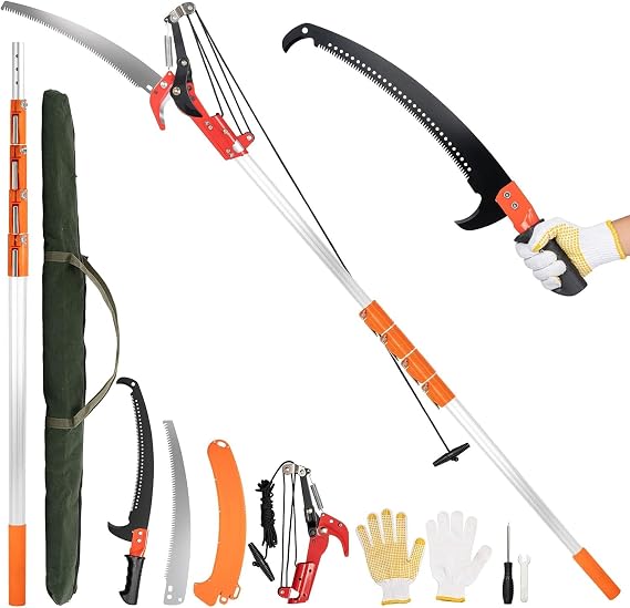 Manual Pole Saws for Tree Trimming, 5-26 FT Tree Trimmer Long Handle Pruner with Telescoping Pole, Tree Pruner Extendable for Branch Cutter, Tree Trimmer, Shrub Trimmer
