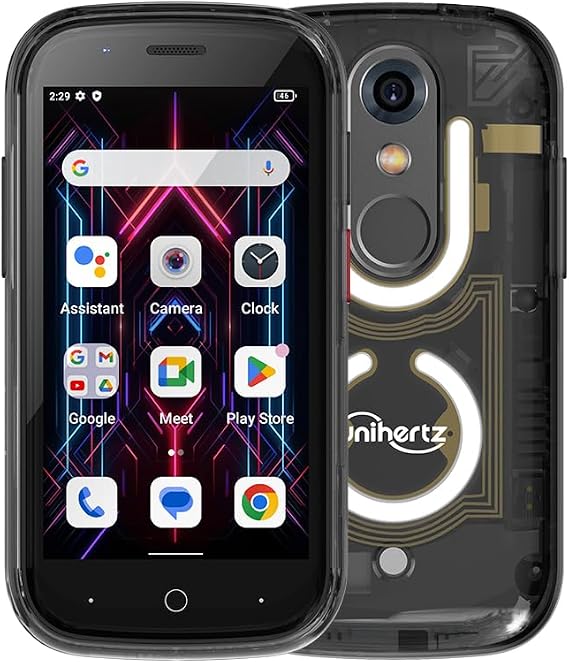 Unihertz Jelly Star Mini Smartphone, 3 Inch the World's Smallest Tiny Cell Phone 4G Android 13 Transparent Design LED Light NFC OTG, Black (NO Charger)