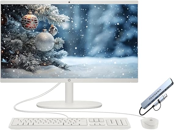 HP 21.5" FHD All-in-One Desktop Computer, 8GB RAM 128GB UFS, Quad-Core Intel N100, Windows 11, PLUSERA 8-in-1 Hub, Keyboard & Mouse Included, Cashmere White