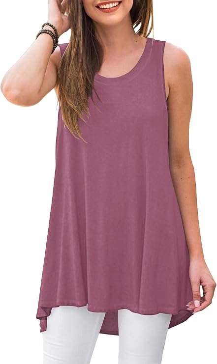 WNEEDU Women's Tank Tops Crewneck Tunic Summer Sleeveless T-Shirt Blouse