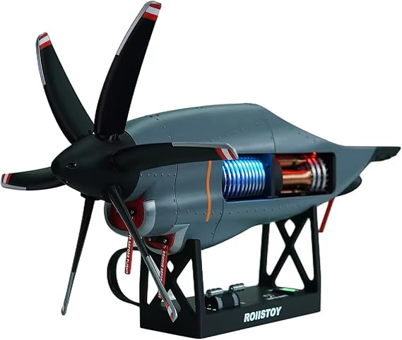 C130 Hercules Propeller Engine Model, 3D Printed Simulation Aircraft Engine Assembly Kit with Precision Mechanical Electric Drive Linkage - Military Aviation Collectible, Tech-Style Display Decor
